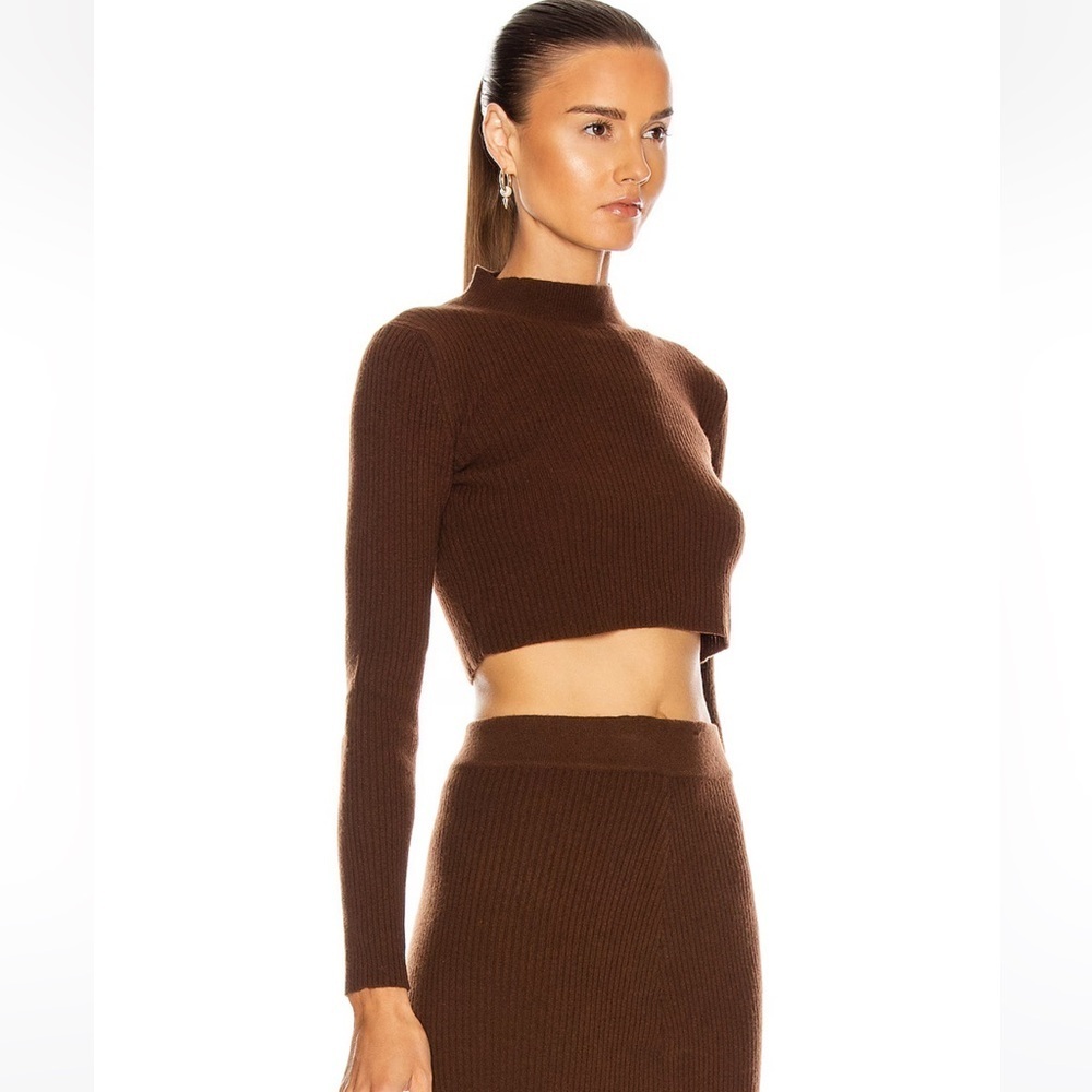 The Andamane Enny Cropped Sweater Ribbed Wool Cashmere Brown - Picture 2 of 14